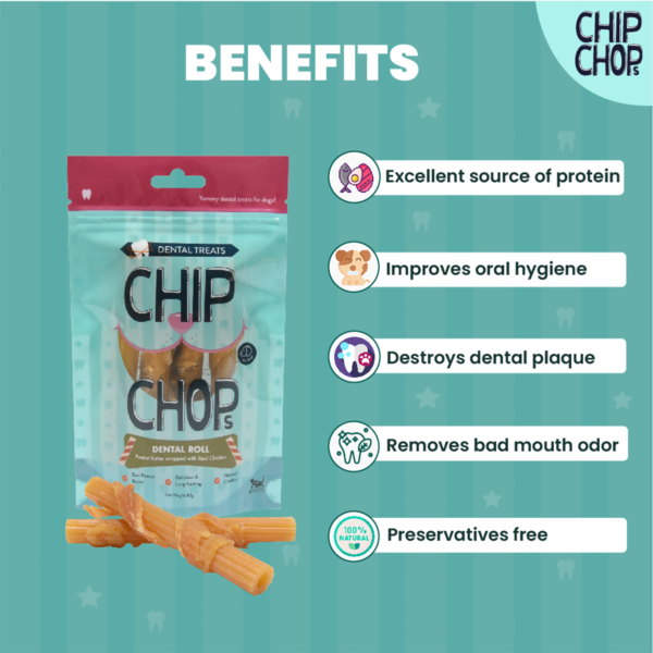 Chip Chops Dental Roll Peanut Butter Wrapped with Real Chicken I1 | Benefits | dog food | petzsetgo