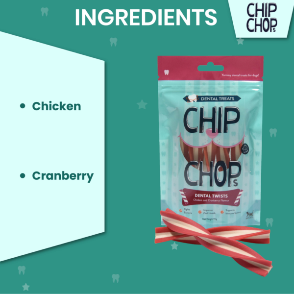 Chip Chops Dental Twist Chicken and Cranberry Flavor I2 | ingredients | dog food