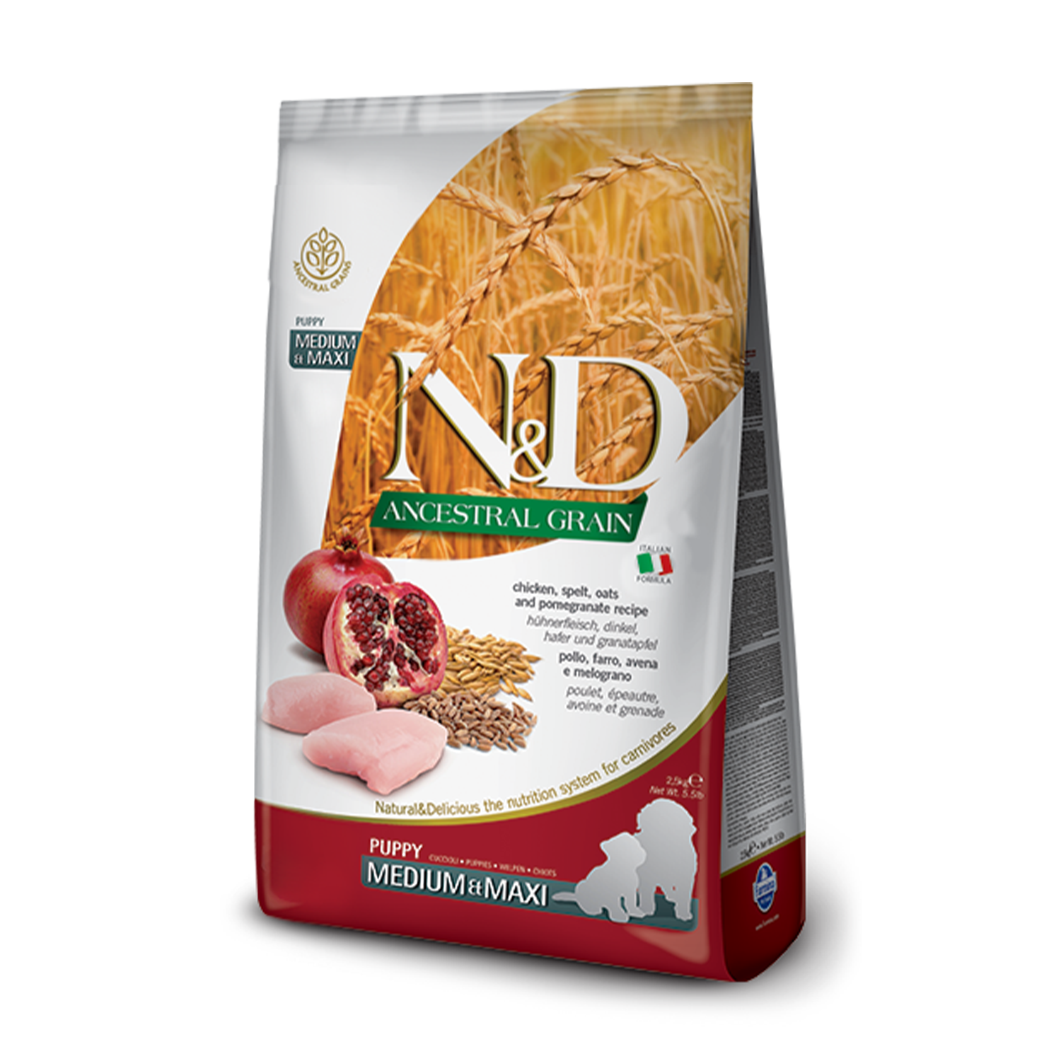 n&d ancestral Puppy Formula Chicken & Pomegranate Puppy Medium & Maxi -2.5 kg | N&D Ancestral grain | puppy food | petzsetgo